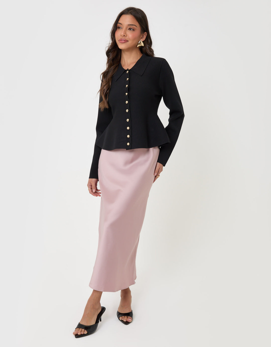 Threadbare Compact Knit Peplum Cardigan in Black - full body