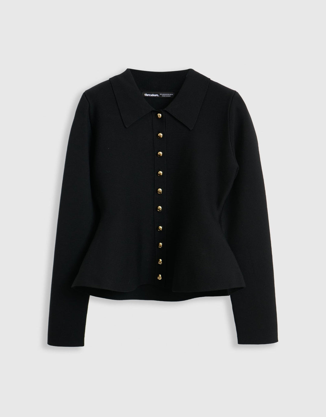 Threadbare Compact Knit Peplum Cardigan in Black - mannequin image