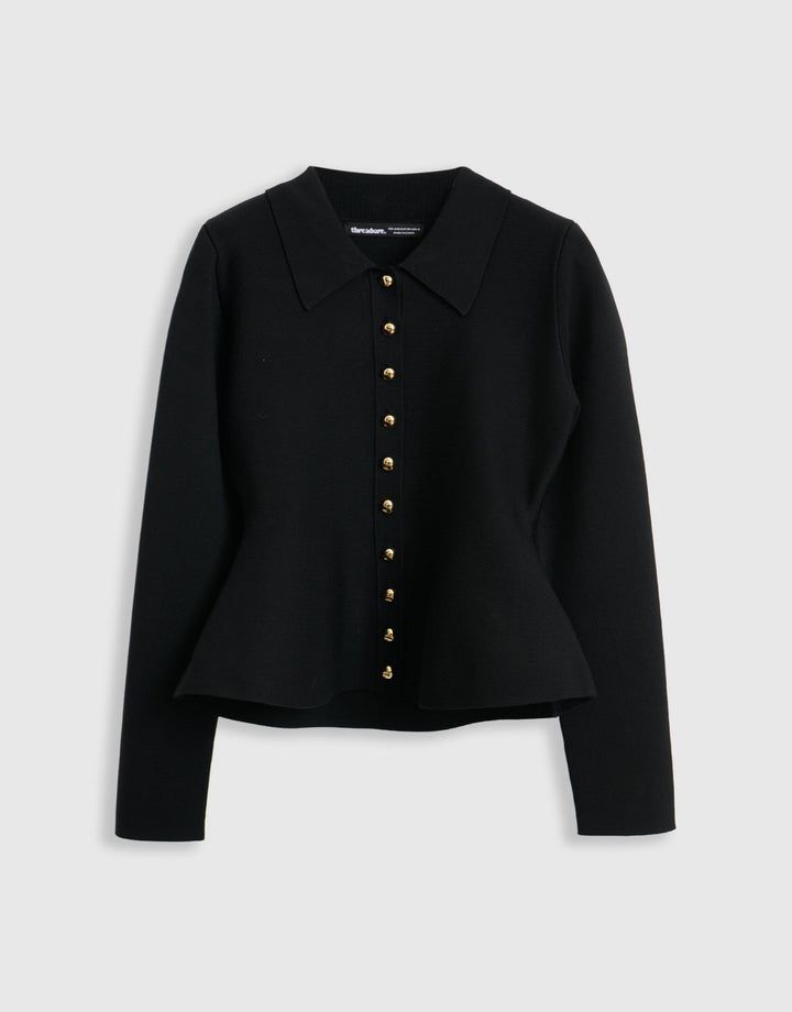 Threadbare Compact Knit Peplum Cardigan in Black - mannequin image