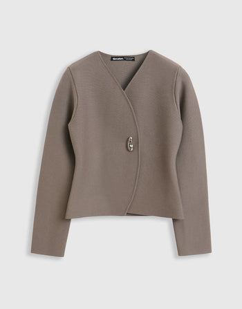Threadbare Gold Button V-Neck Cardigan in Mink Brown - mannequin image
