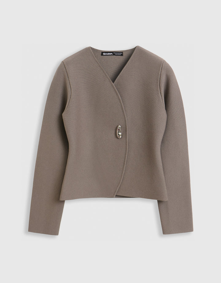 Threadbare Gold Button V-Neck Cardigan in Mink Brown - mannequin image