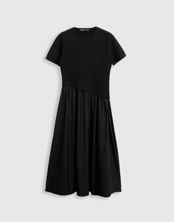 Threadbare 2 in 1 Satin Knit Midaxi Dress in Black - mannequin image
