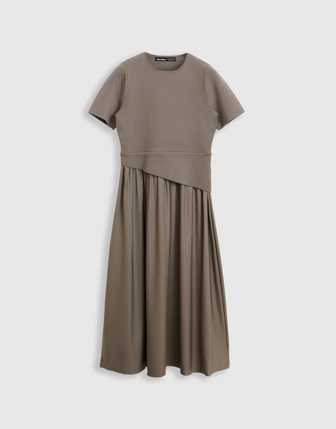 2 in 1 Satin Knit Midaxi Dress in Mink Brown