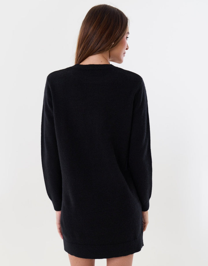 Threadbare Bow Embellished Knitted Mini Dress in Black - back view
