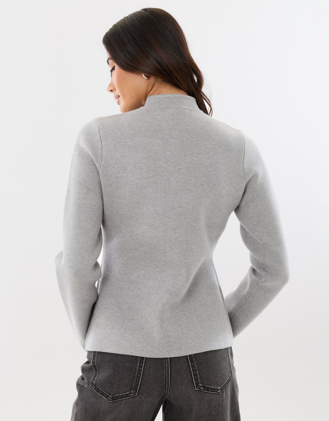 Mandarin Style Knitted Cardigan in Grey