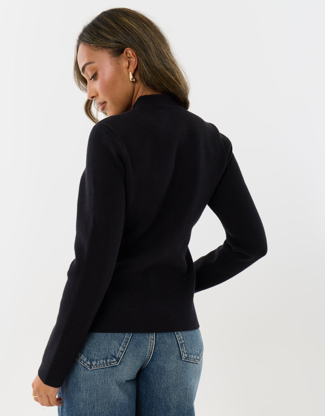 Mandarin Style Knitted Cardigan in Black