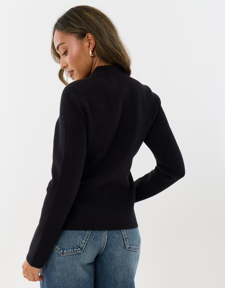 Mandarin Style Knitted Cardigan in Black