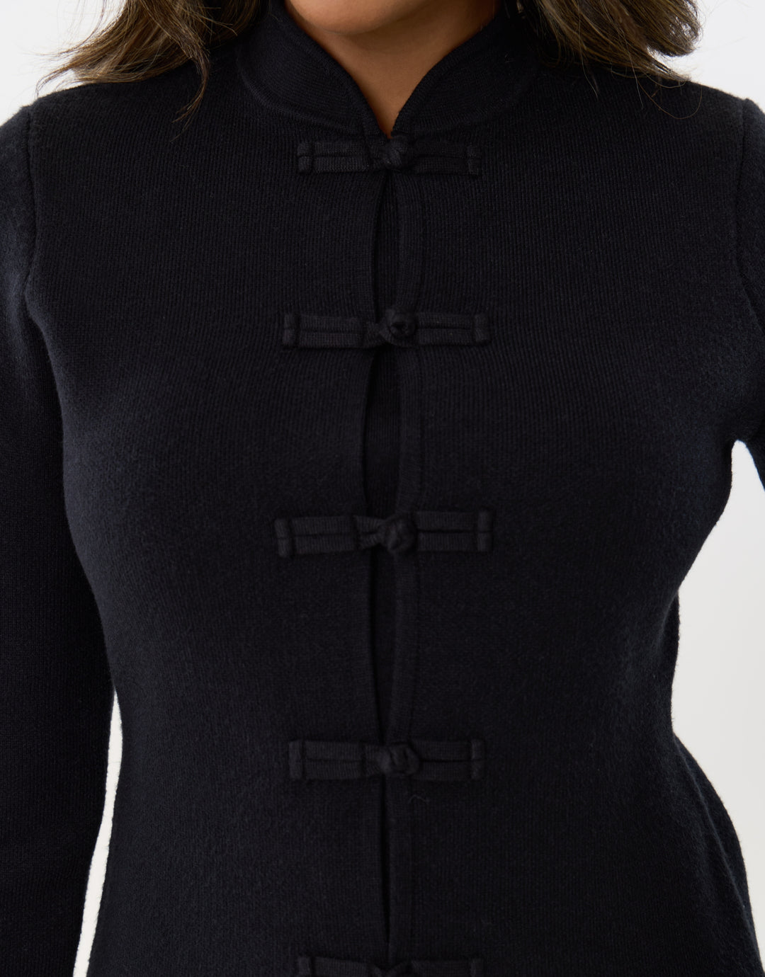 Mandarin Style Knitted Cardigan in Black