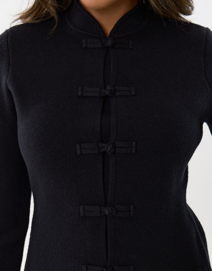 Mandarin Style Knitted Cardigan in Black