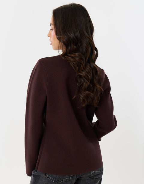 Threadbare Curved Hem Mandarin Style Cardigan in Chocolate Brown - back view