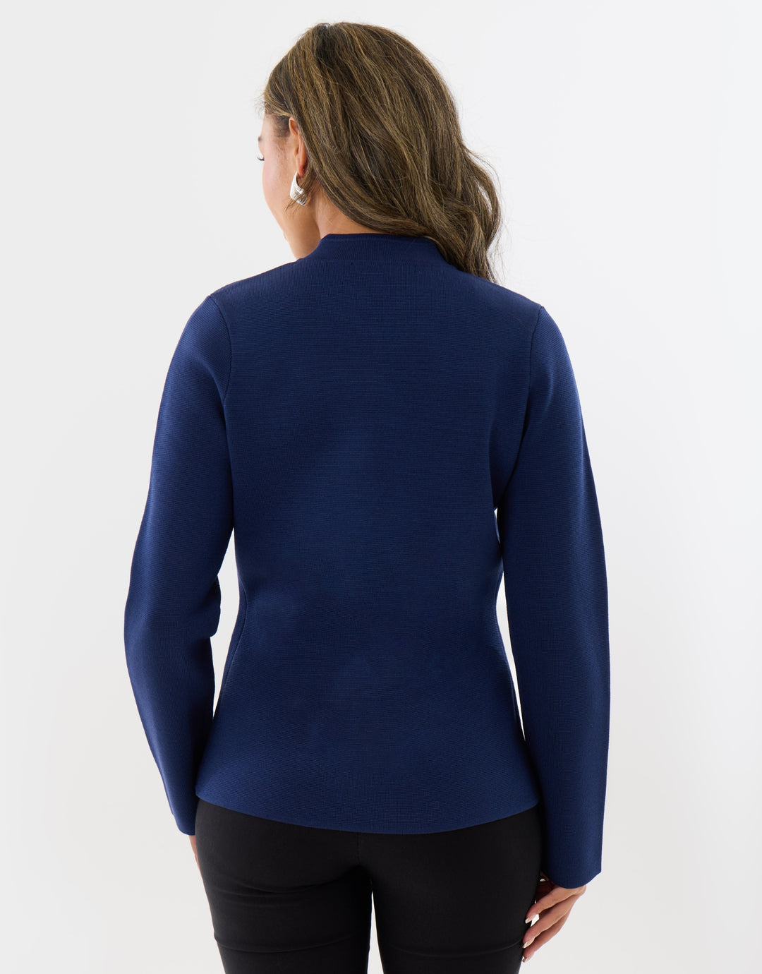 Curved Hem Mandarin Style Cardigan in Navy