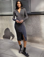 Charcoal Grey Long Sleeve Mock Cardigan Dress