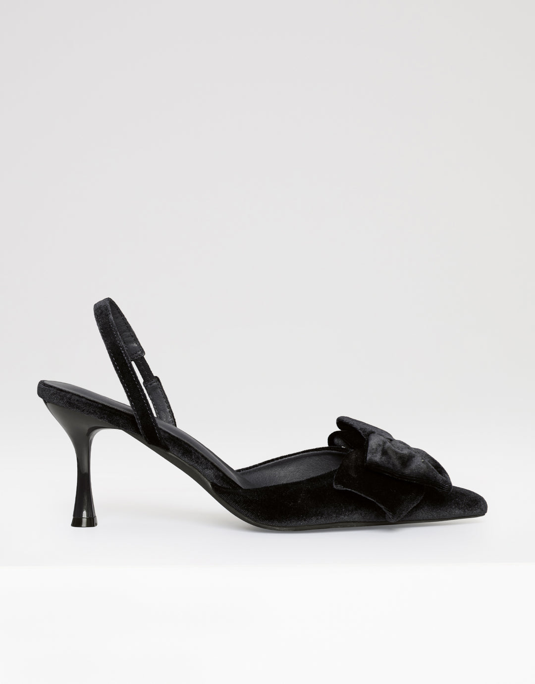 Threadbare Velvet Bow Kitten Heels in Black - side view