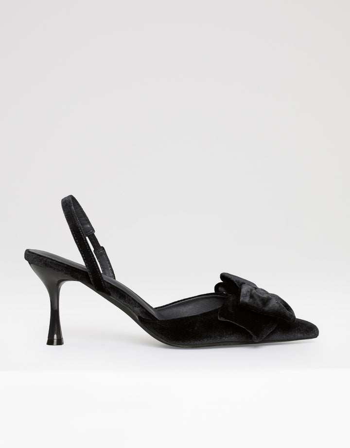 Threadbare Velvet Bow Kitten Heels in Black - side view