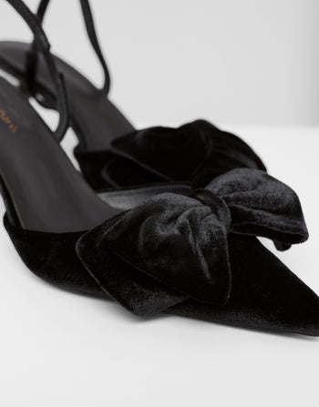 Threadbare Velvet Bow Kitten Heels in Black - close up