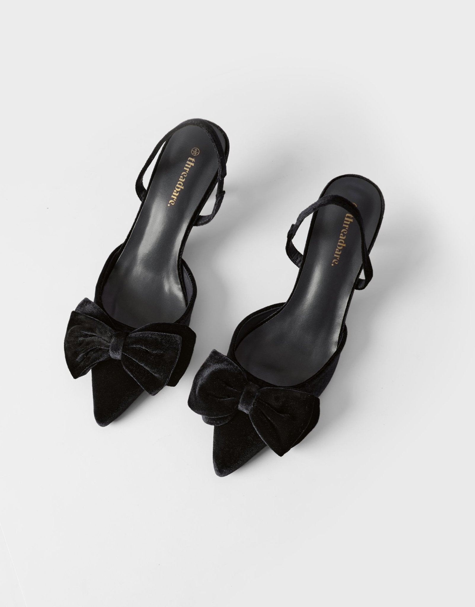 Velvet Bow Kitten Heels in Black