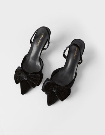 Threadbare Velvet Bow Kitten Heels in Black - pair view