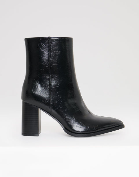 Threadbare Block Heel Pointed Ankle Boots in Black -  front view