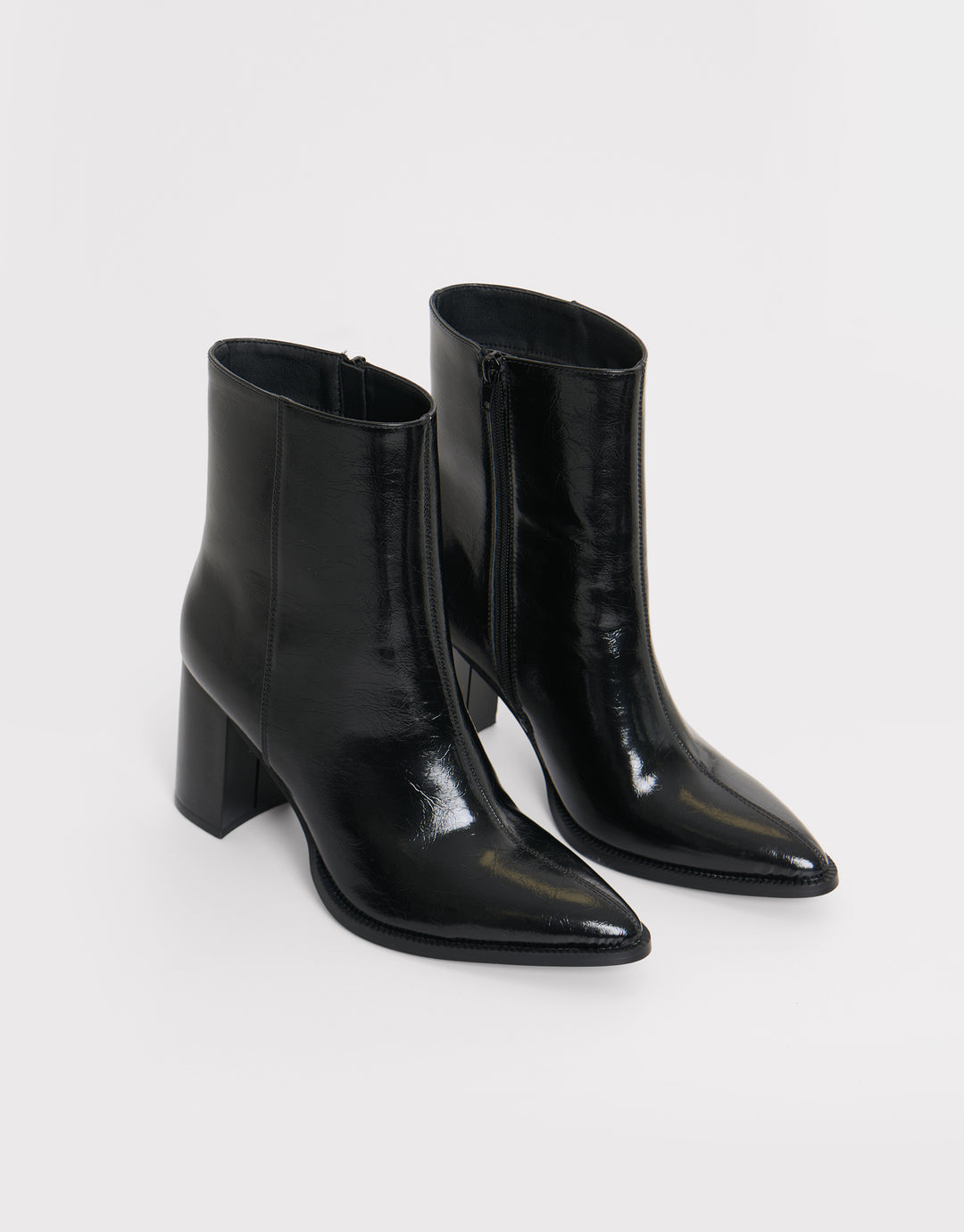 Threadbare Block Heel Pointed Ankle Boots in Black - side view