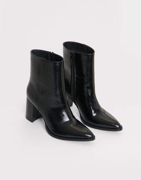 Threadbare Block Heel Pointed Ankle Boots in Black - side view