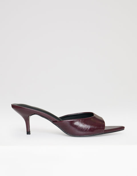 Threadbare Open Toe Kitten Heels in Plum - side view single