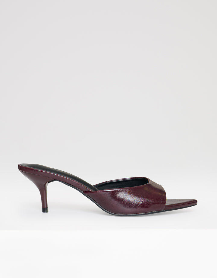 Threadbare Open Toe Kitten Heels in Plum - side view single