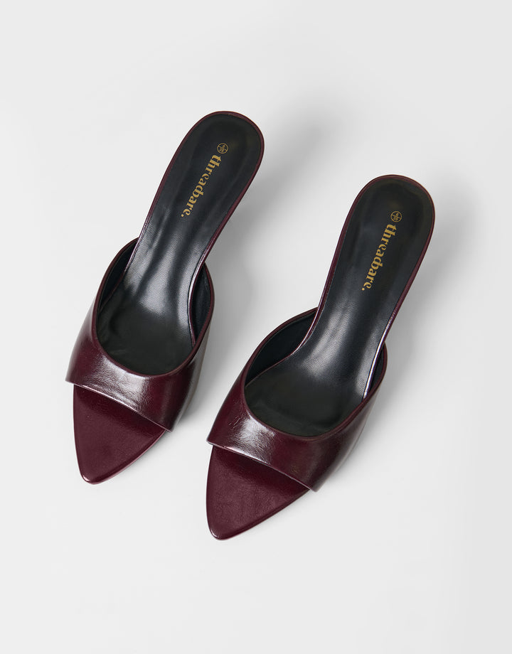 Threadbare Open Toe Kitten Heels in Plum - pair view