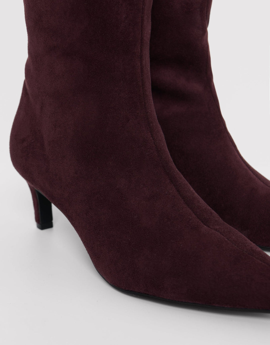 Faux Suede Kitten Heel Knee High Boots in Berry