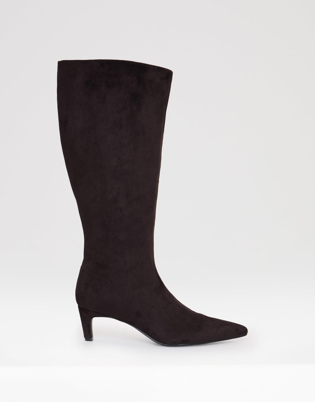 Faux Suede Kitten Heel Knee High Boots in Chocolate Brown