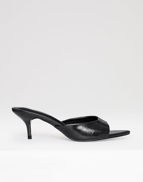 Threadbare Open Toe Kitten Heels in Black - side view
