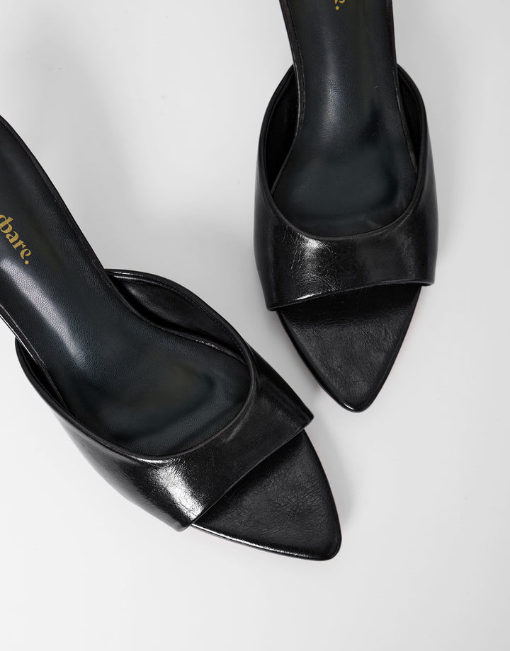 Threadbare Open Toe Kitten Heels in Black - close up above