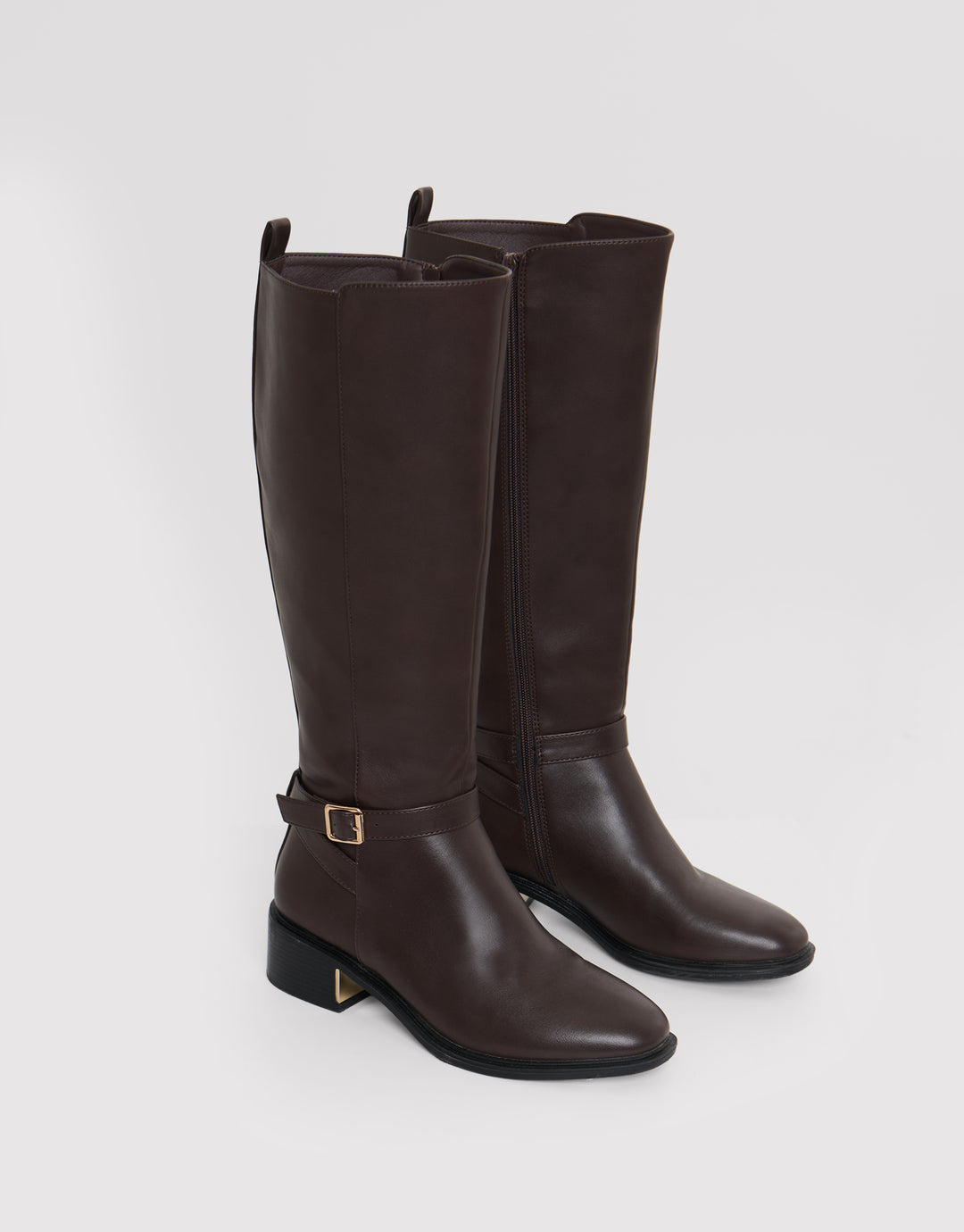 Threadbare Faux Leather Riding Boots in Chocolate Brown - pair view
