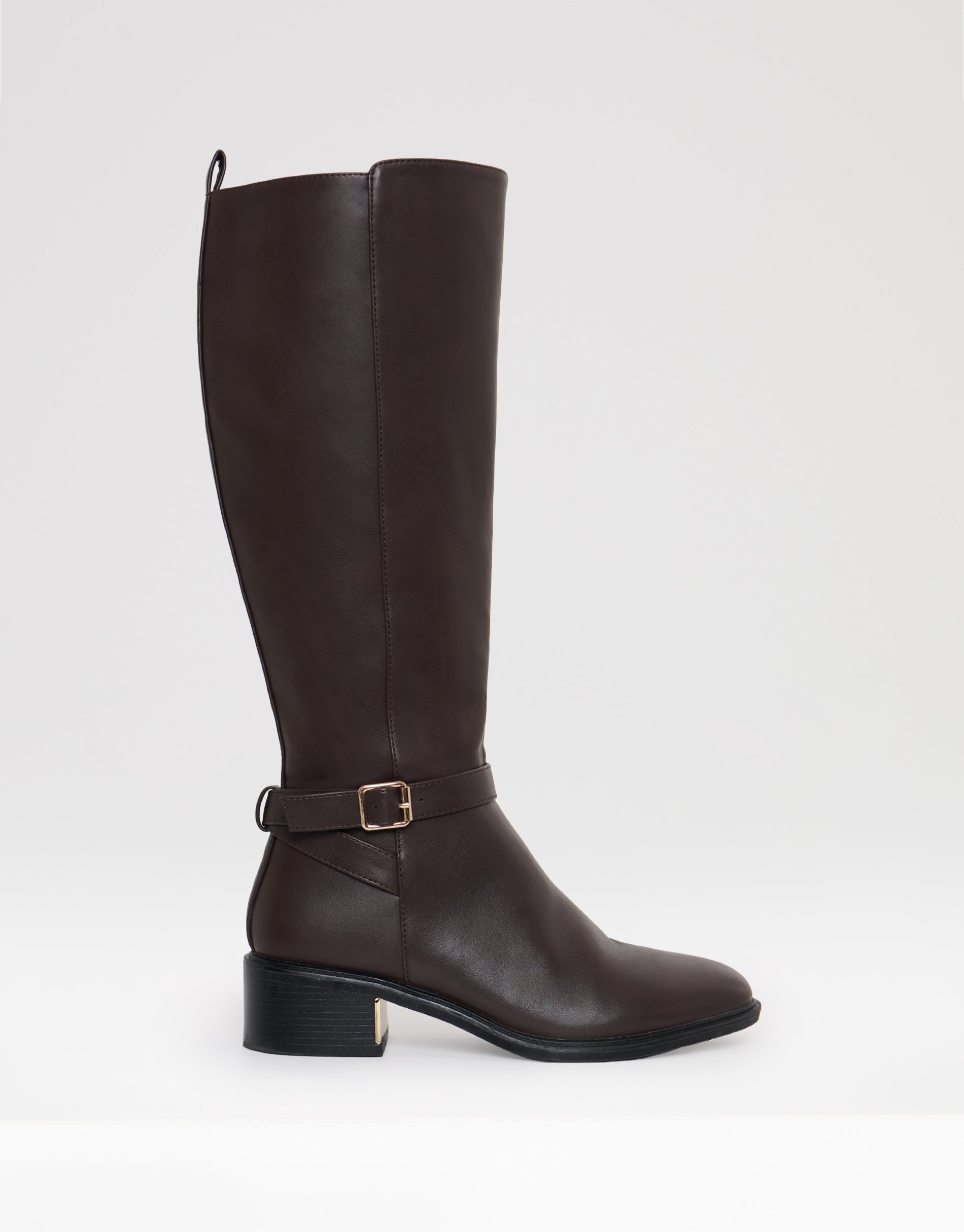 Faux Leather Riding Boots in Chocolate Brown