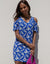 Blue Leaf Print Cold Shoulder Shift Dress