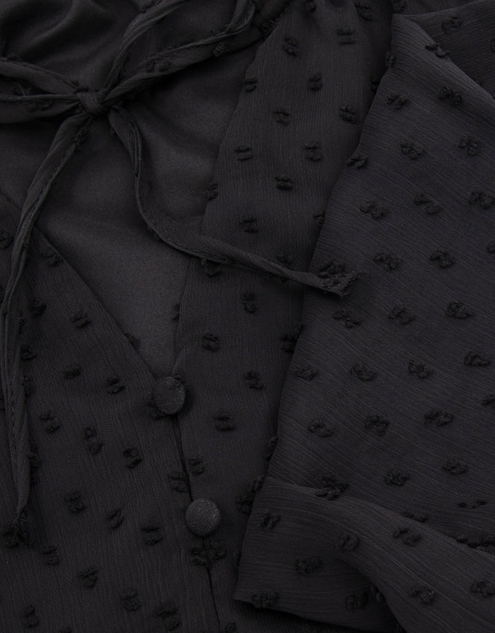 Threadbare Women’s Black Tie Collar Shirred Dobby Blouse