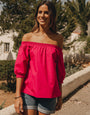 Pink Off the Shoulder Bardot Puff Sleeve Top