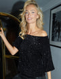 Black Sequin Velour Drop Shoulder Top