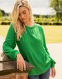Green Keyhole Neck Long Sleeve Blouse