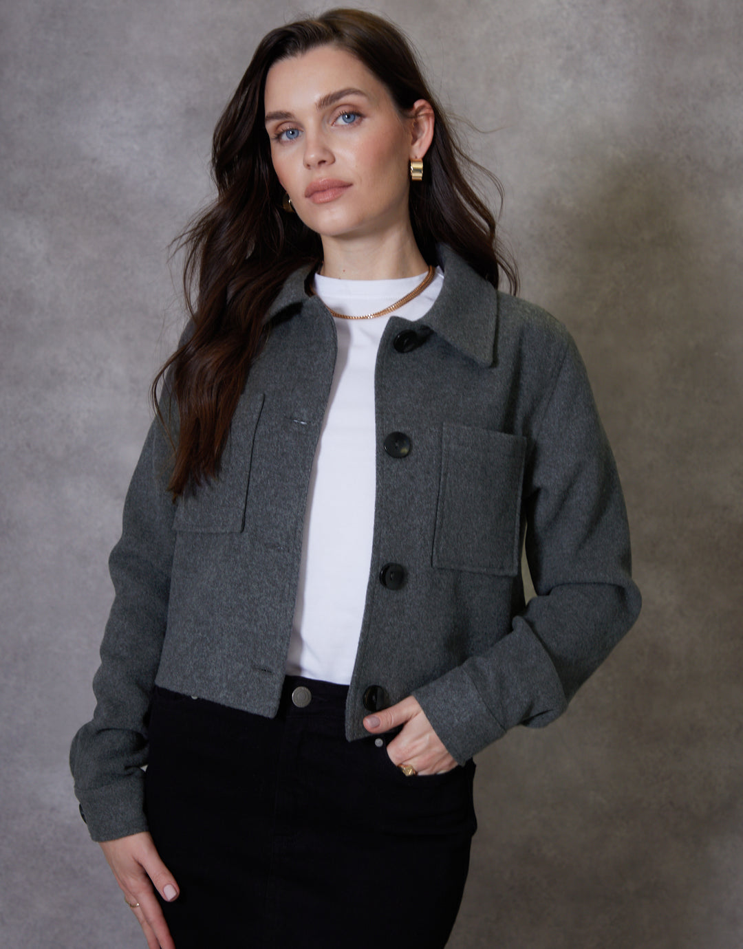 Threadbare Women's Charcoal Grey Cropped Brushed Ladies' Shacket