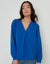 V Neck Puff Sleeve Blouse in Blue