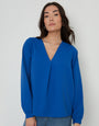 V Neck Puff Sleeve Blouse in Blue