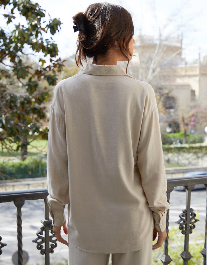 Oversized Linen Blend Shirt in Ecru