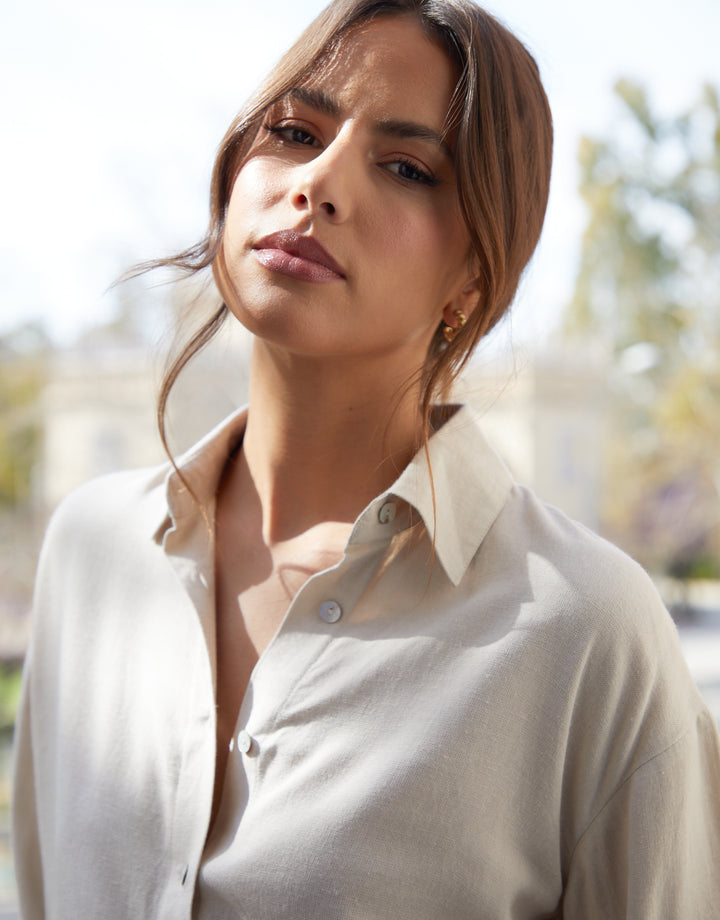 Oversized Linen Blend Shirt in Ecru
