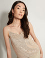 Champagne Sequin V Neck Party Cami Vest Top