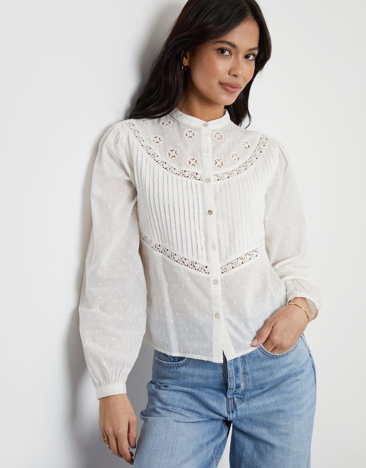 Cream Lace Detail Boho Blouse