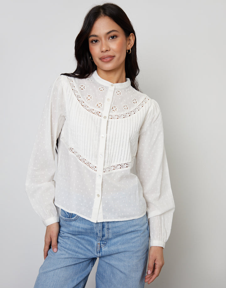 Cream Lace Detail Boho Blouse
