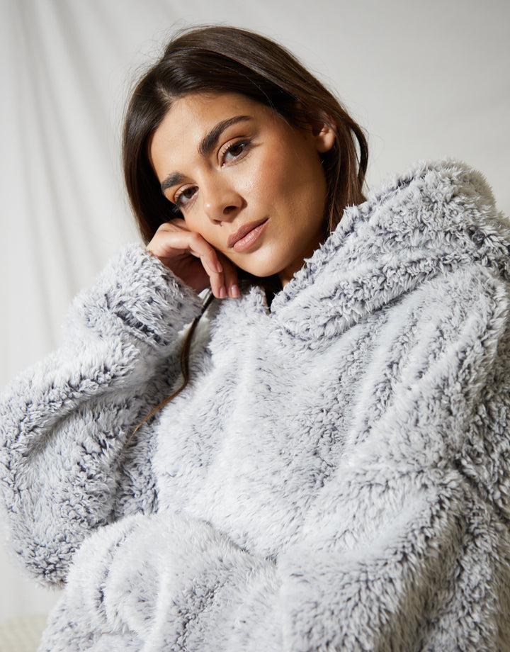 Light Grey Fluffy Oversized Hoodie