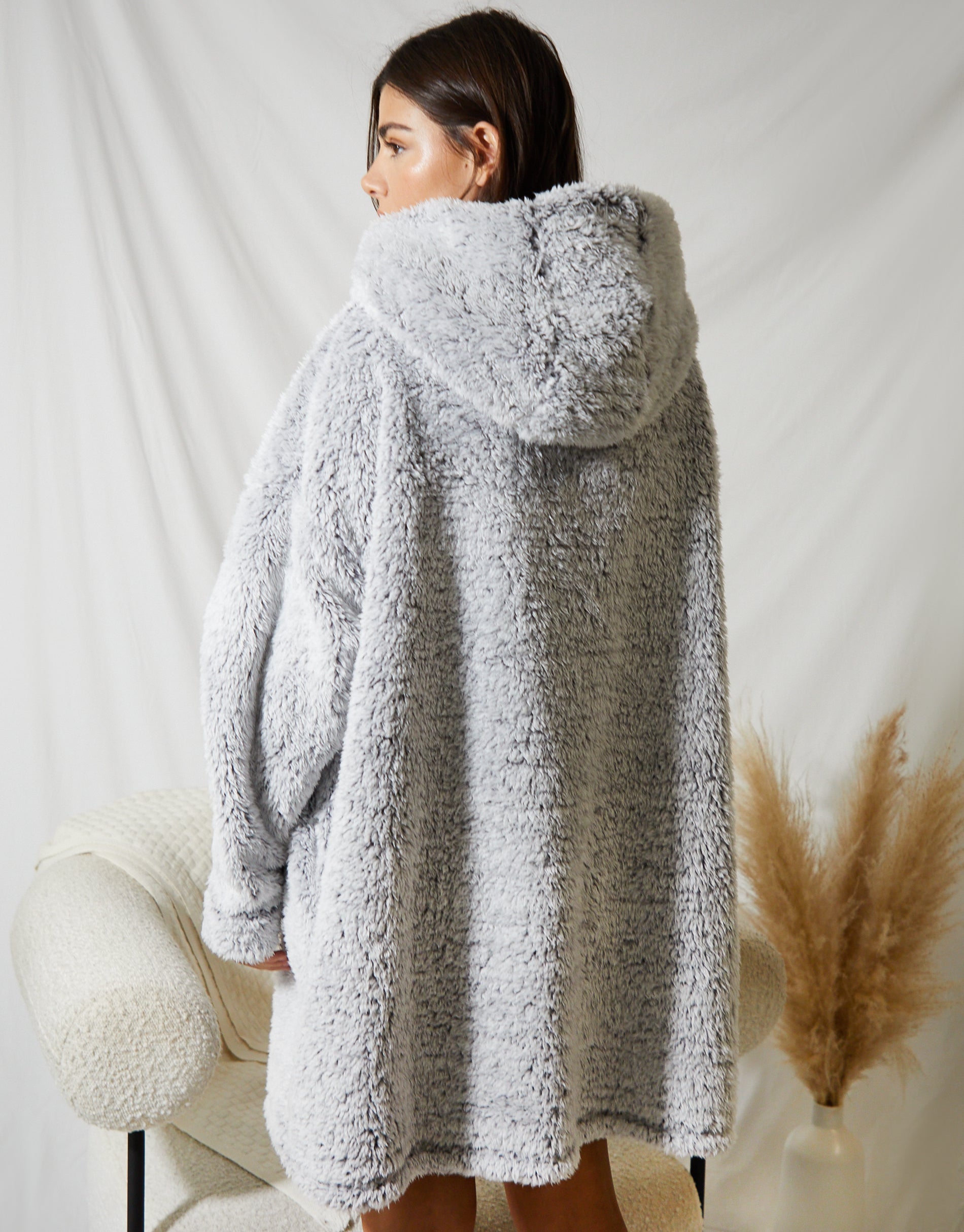 Threadbare Women's Light Grey Fluffy Oversized Ladies' Lounge Hoodie