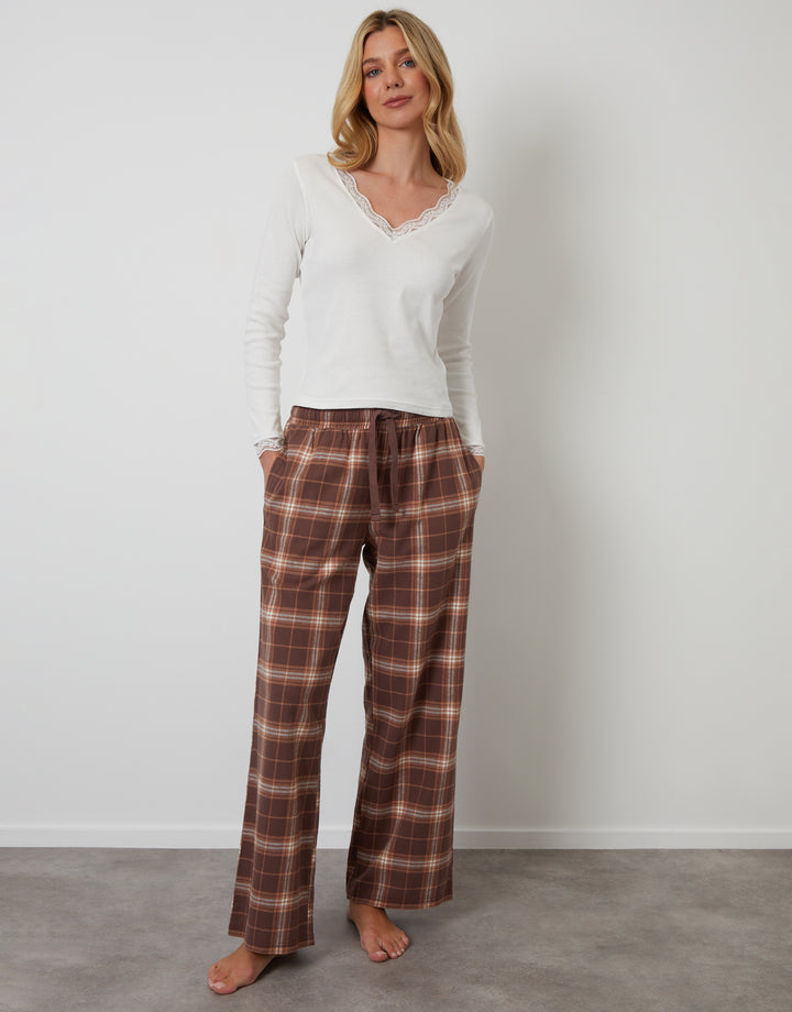 Chocolate Brown Long Sleeve Check Pyjamas (2-Piece Set)