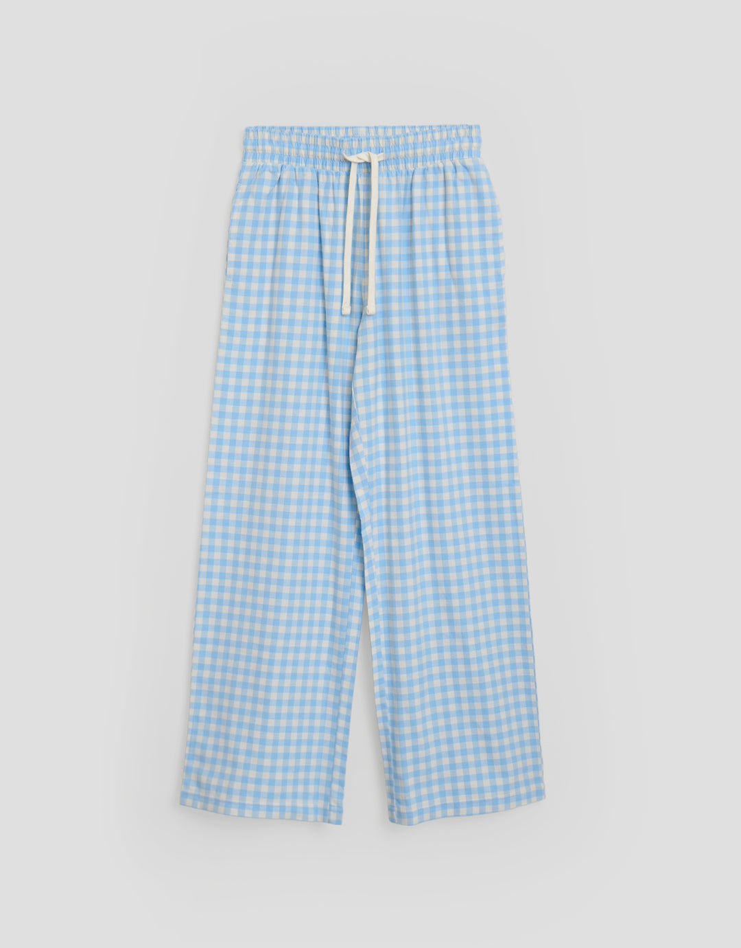 Threadbare Long Sleeve V-Neck Pyjama Set in Blue Check - flat lay bottoms